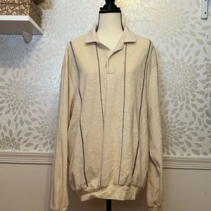 Vintage Spire sweater top,ivory w/tan design stripe in front,long sleeve,size:1x